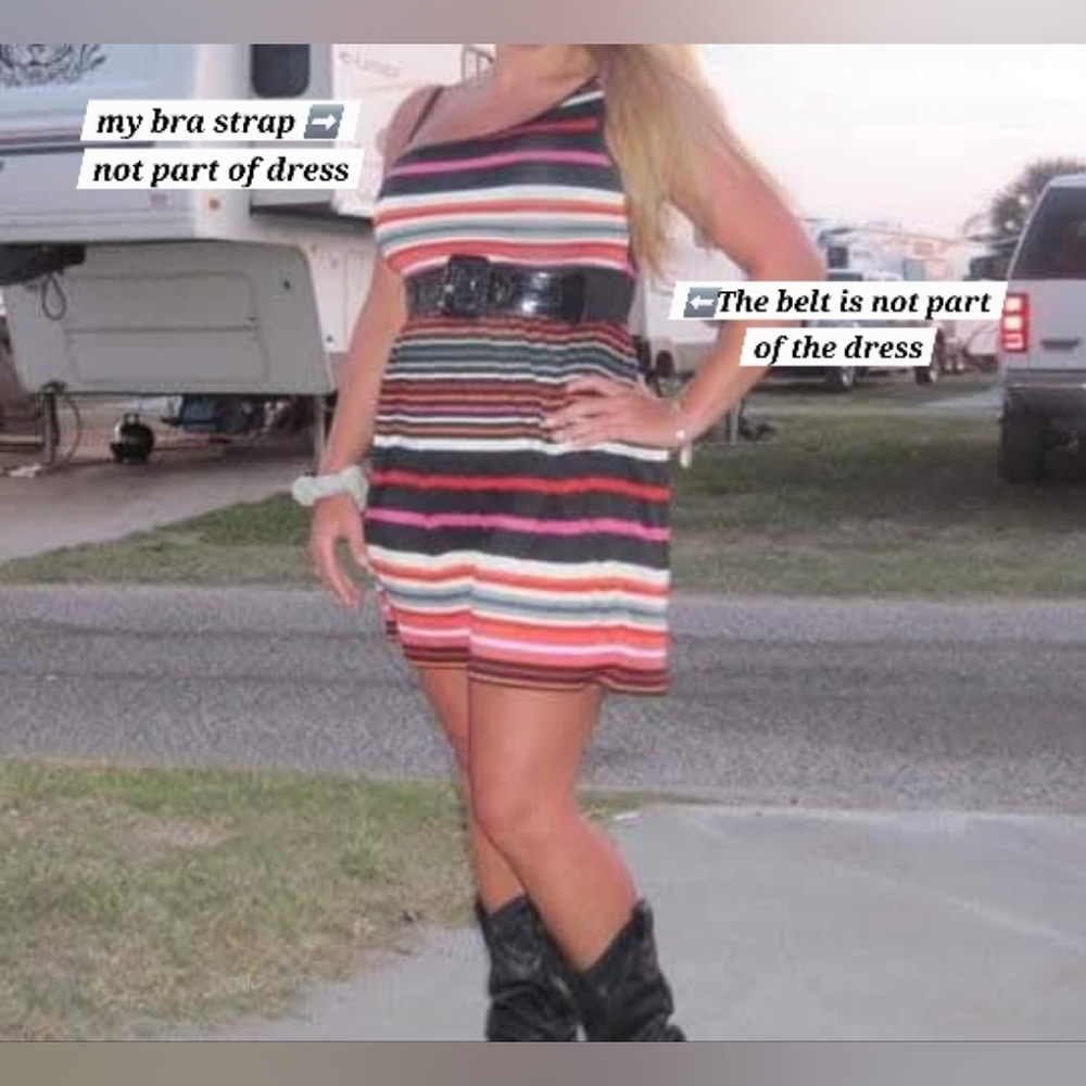 Juniors Small BeBop Striped One-Shoulder Dress